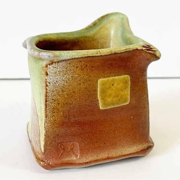 Hand Thrown Rustic Art Pottery Clay Creamer Stoneware Primitive Brown Green - Picture 2 of 8